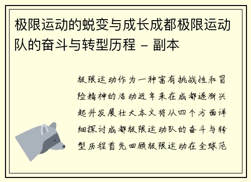 极限运动的蜕变与成长成都极限运动队的奋斗与转型历程 - 副本